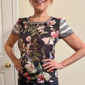 Small Taifun Floral and Striped Blouse